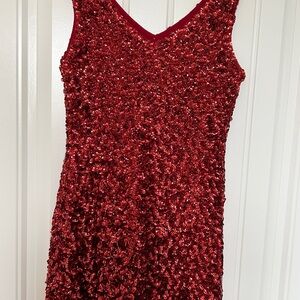 Tea n Rose Red Sequin Mini Dress V-Neck Sleeveless